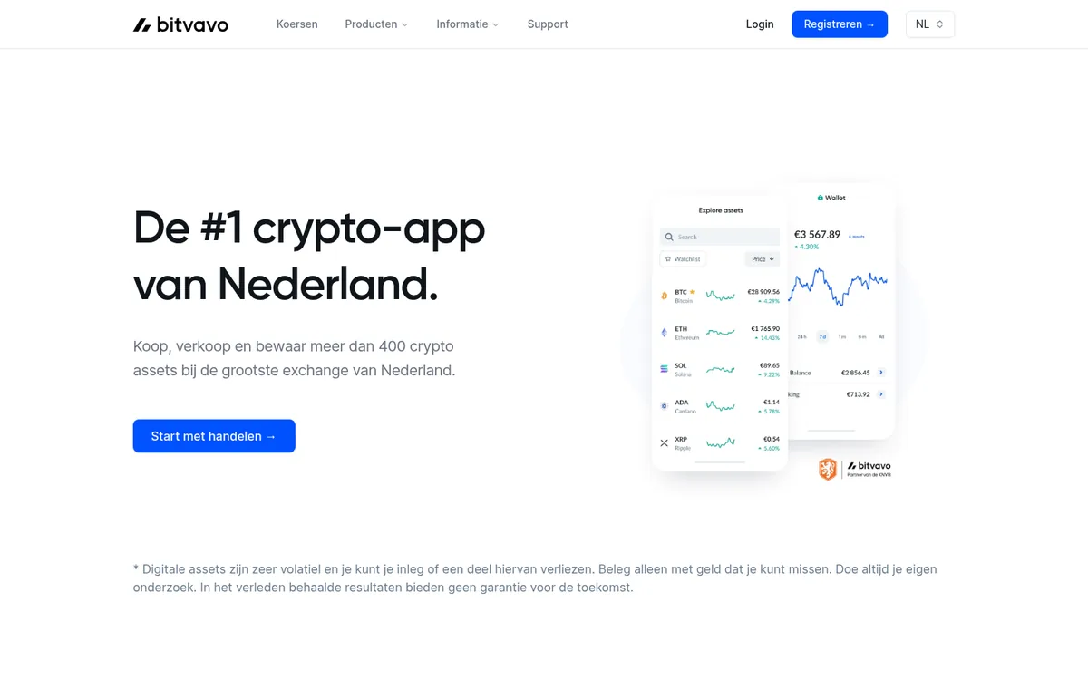 Homepage van Bitvavo op de computer – Ripple kopen bij Bitvavo