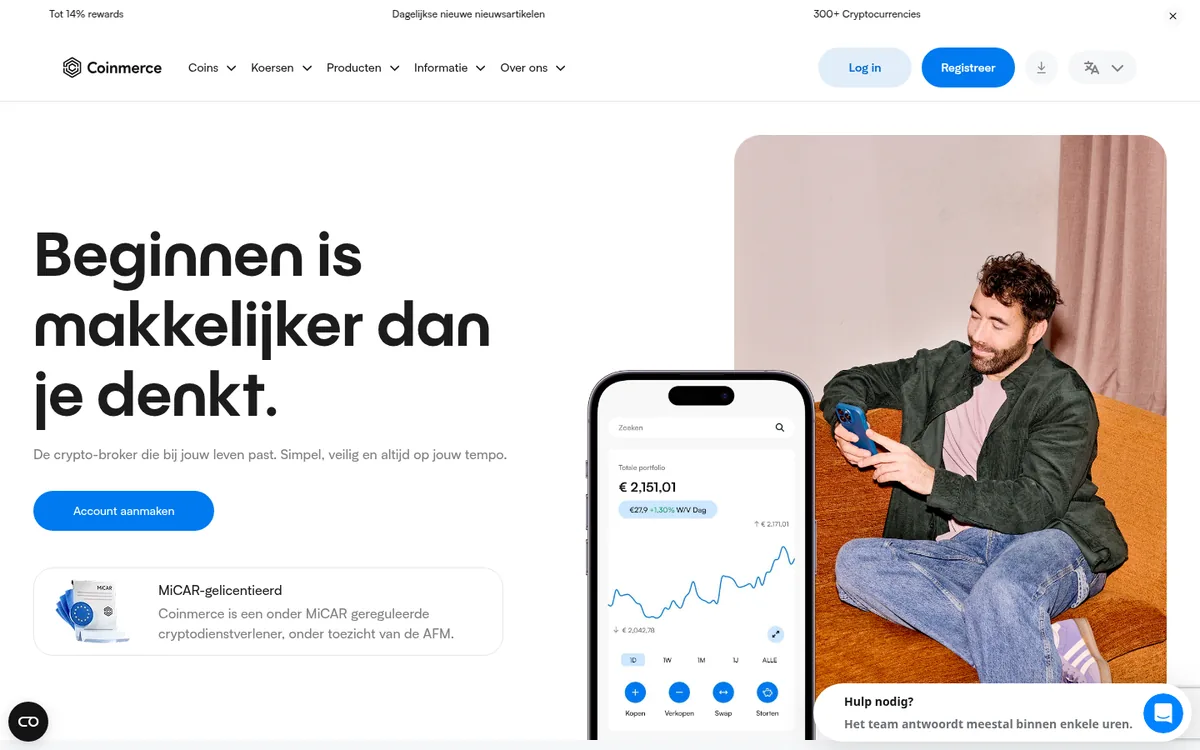 Homepage van Coinmerce op de computer – Ripple kopen bij Coinmerce