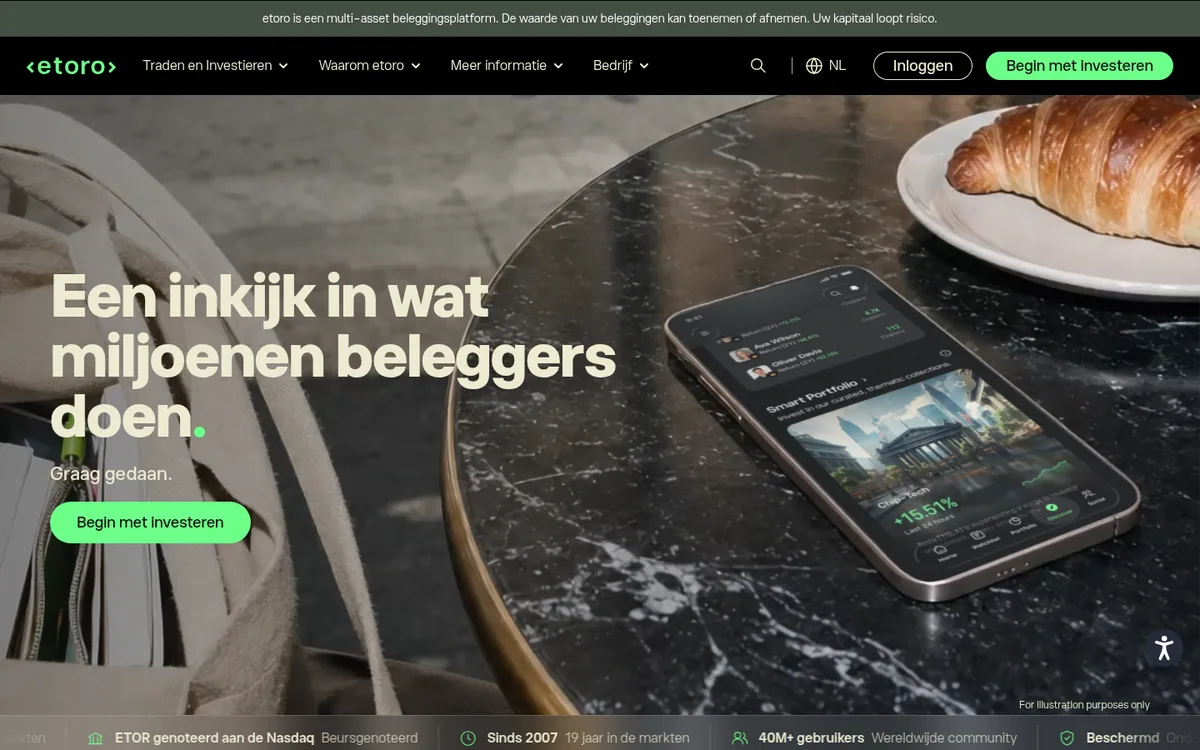 Homepage van eToro op de computer – Ripple kopen bij eToro