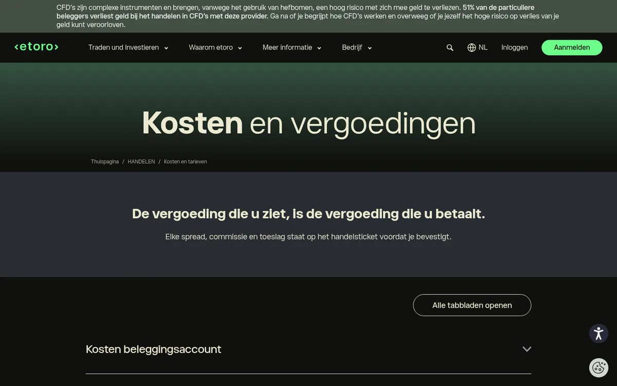 Kostenpagina van eToro – Ripple kopen bij eToro
