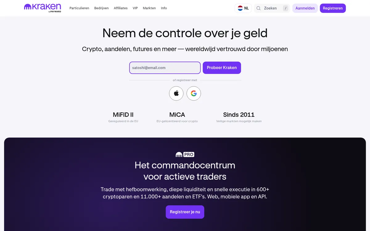 Homepage van Kraken op de computer – Ripple kopen bij Kraken